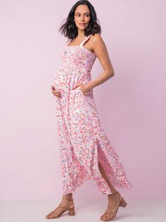 Платье макси для беременных с бахромой Lolly Seraphine, розовое