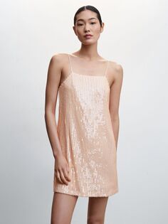 Короткое платье с пайетками Mango Teia, пастельно-розовый