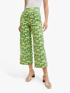 Приталенные брюки-кюлоты с цветочным принтом Mango Farrito, зеленые