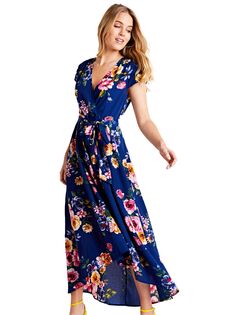 Платье миди с запахом и цветочным принтом Mela London, темно-синий Yumi
