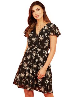Мини-платье Mela London с цветочным принтом и запахом, черный/мульти Yumi