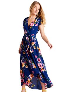 Платье миди с цветочным принтом и запахом спереди Mela London, Темно-синий/Мульти Yumi