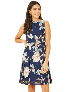 Мини-платье с плиссированной юбкой Mela London с цветочным принтом, темно-синий Yumi