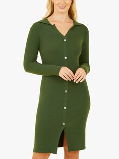 Вязаное платье-рубашка длиной до колена Mela London, зеленый Yumi