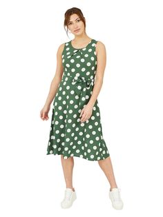 Платье-миди без рукавов с плиссированной юбкой в горошек Mela London, темно-зеленый/мульти Yumi