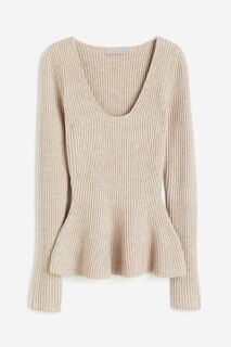 Джемпер H&amp;M Rib-knit Peplum, бежевый H&M