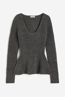 Джемпер H&amp;M Rib-knit Peplum, темно-серый H&M