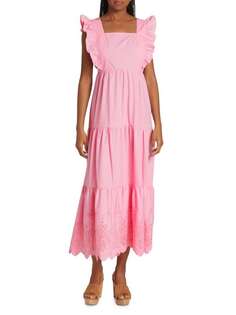 Платье - Миди Хлопковое Moon River с вышивкой, розовый