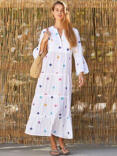 Платье макси из хлопка с вышивкой Aspiga Florence, белый/разноцветный