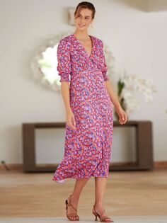 Атласное чайное платье с воротником Aspiga Francesca, розовый/мульти
