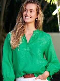 Льняная блузка с оборками Aspiga Danna, зеленый Gumdrop