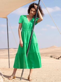 Льняное платье миди с присборенной талией Ro&amp;Zo, зеленое Ro&Zo