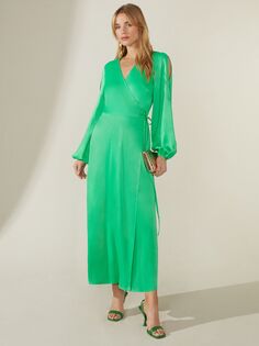 Ro&amp;Zo Атласное платье с запахом и открытыми плечами, зеленый Ro&Zo