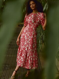 Платье миди из органического хлопка Baukjen Isaaca с цветочным принтом, розовый/клубника