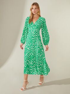 Платье миди с зигзагообразным принтом Ro&amp;Zo, зеленый Ro&Zo
