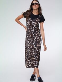 Платье-комбинация миди с леопардовым принтом Baukjen Kat, коричневое