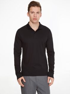 Рубашка-поло с длинными рукавами и вышитым логотипом Calvin Klein Slim Fit, черная