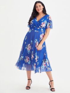 Платье Scarlett &amp; Jo со складками и цветочным принтом, синий/мульти