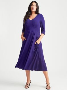 Платье средней длины Scarlett &amp; Jo с V-образным вырезом и расклешенным принтом, фиолетовое