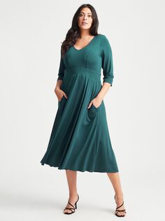 Платье средней длины Scarlett &amp; Jo с V-образным вырезом, расклешенное, зеленое