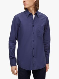 Рубашка BOSS Relegant Regular Fit, окрашенная в готовом виде, темно-синяя