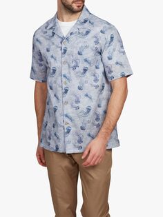 Рубашка с короткими рукавами из смесового льна Simon Carter Jellyfish, синий шамбре
