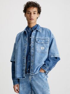 Джинсовая рубашка оверсайз с короткими рукавами Calvin Klein, средний синий