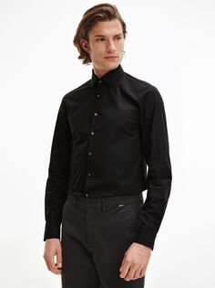 Рубашка приталенного кроя из хлопкового поплина Calvin Klein, черная
