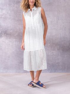 Платье макси без рукавов из хлопка с вышивкой Celtic &amp; Co., белое
