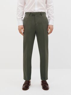 Костюмные брюки стандартного кроя из смеси хлопка и кашемира John Lewis Zegna цвета хаки