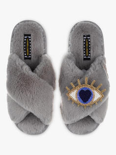 Классические тапочки Laines London из искусственного меха с голубыми глазами, серые