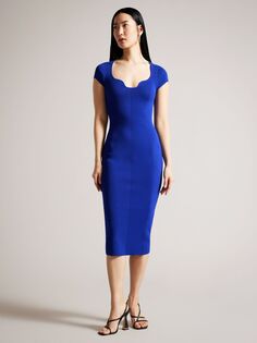 Облегающее трикотажное платье миди в рубчик Ted Baker Alixis, синее