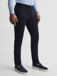 Брюки-чиносы Reiss Eastbury Slim Fit из смесового хлопка, темно-синие