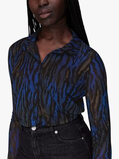 Рубашка из акварельной сетки с тигровым принтом Whistles, синяя