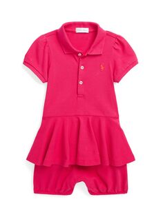 Комбинезон с баской и логотипом Ralph Lauren Baby Shortall, экзотический розовый цвет