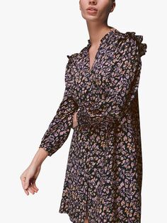 Мини-платье со шлейфом и цветочным принтом Whistles, Многоцветный