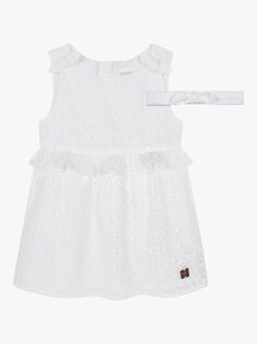 Платье с бантом и повязкой на голову Carrément Beau Baby Broderie, белое