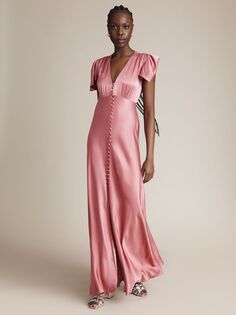Атласное платье макси для невесты Ghost Delphine, светло-розовое