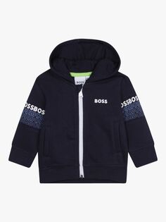 HUGO BOSS Кардиган с капюшоном и логотипом HUGO, темно-синий