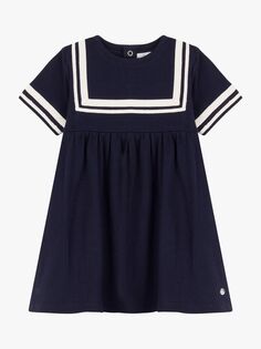 Petit Bateau Baby Матросское платье из органического хлопка, дымчато-синий/белый