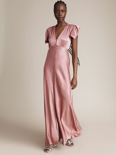 Атласное платье макси Ghost Delphine, розовый