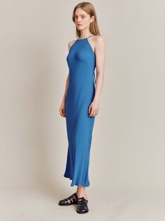 Платье-комбинация из крепового атласа Ghost Emery, синее