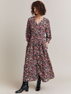 Платье макси с принтом Ghost Fleur Wildflowers, черный/розовый