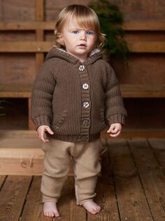 Детское хлопковое пальто с помпоном на плюшевой подкладке The Little Tailor, коричневое