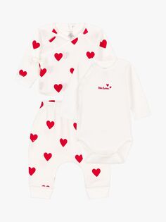 Боди Petit Bateau Baby Hearts из органического хлопка с кардиганом и брюками, Marshmallow/Terkuit