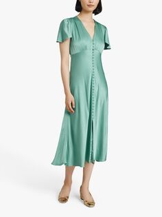 Атласное свободное платье миди Ghost Grace, зеленое