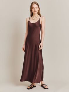 Атласное платье миди с комбинацией Ghost Joelle, красно-коричневый