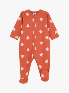 Флисовый пижамный комбинезон Petit Bateau Baby Heart, Brandy/Avalanche