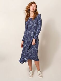 Платье-миди с геометрическим узором и принтом листьев White Stuff Madeline, синий/разноцветный