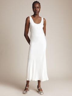 Атласное платье-комбинация с косым вырезом Ghost Palm, цвет слоновой кости